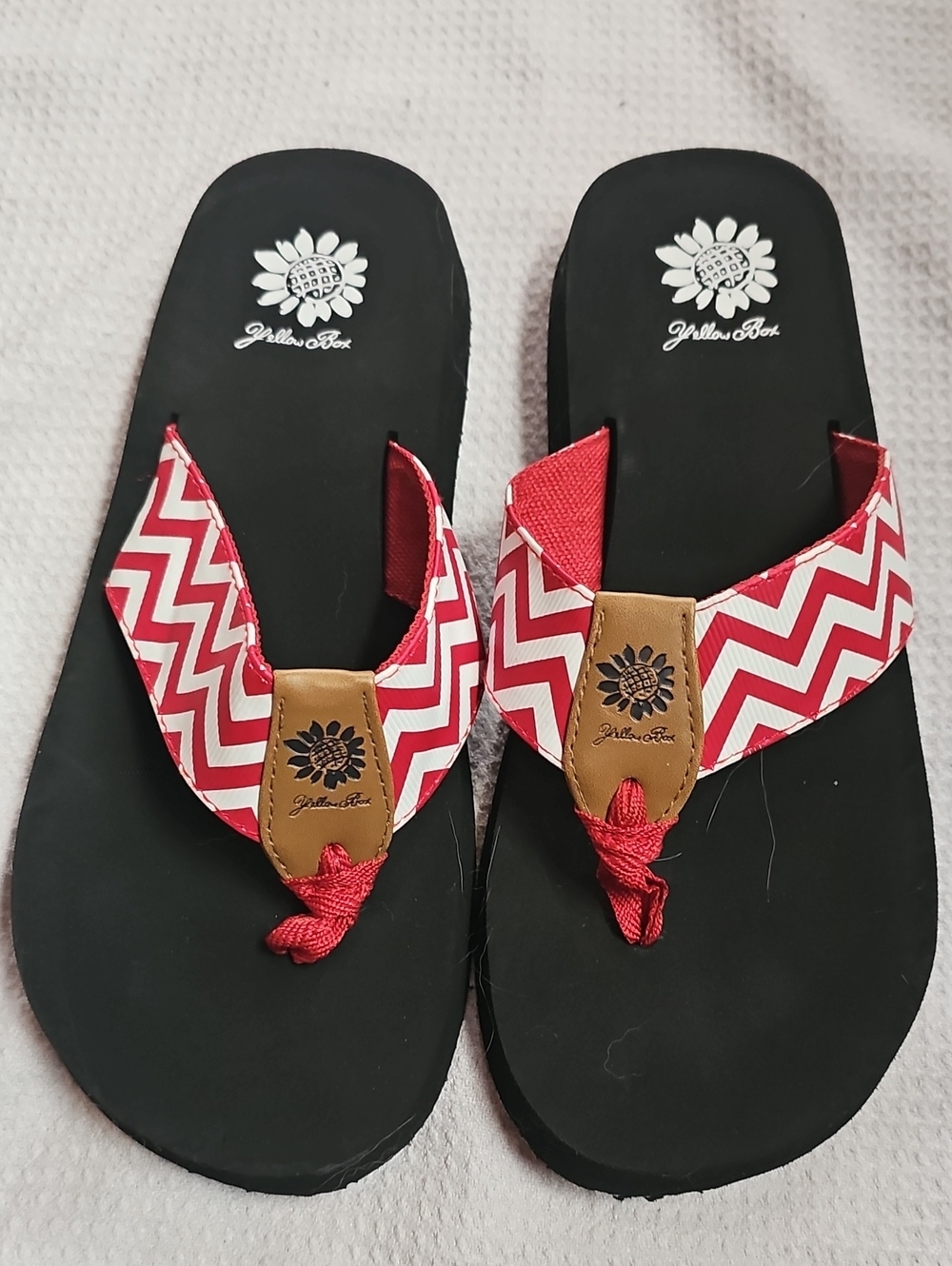 Yellow Box Red and White Chevron Thong Sandals for Women